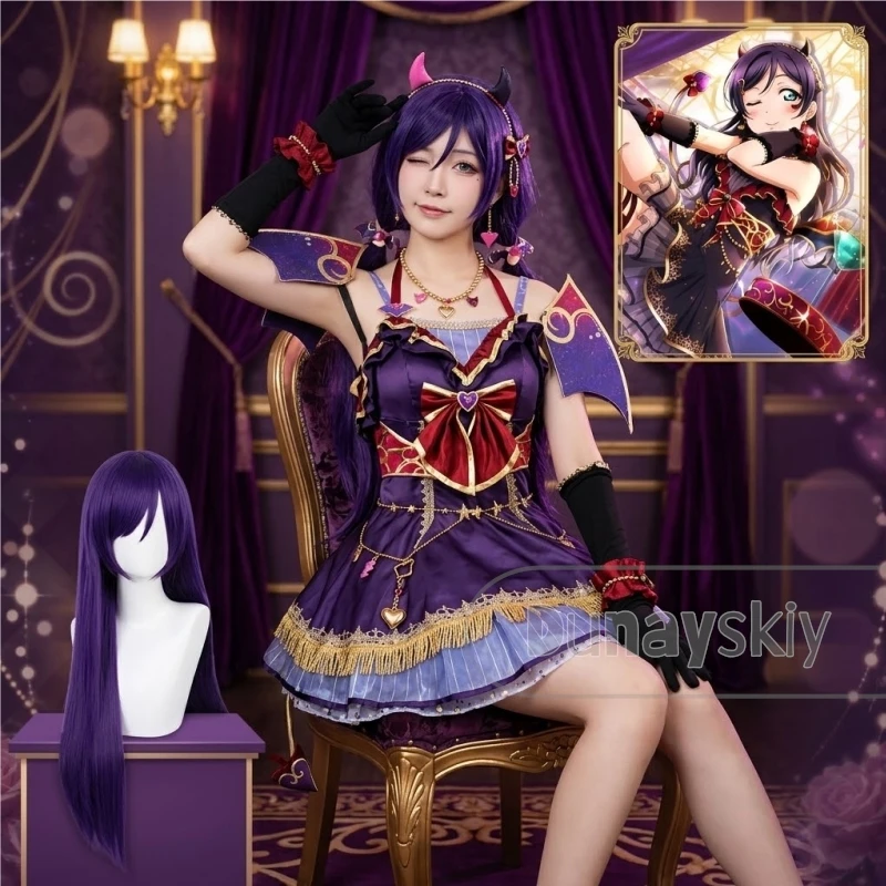 Goth Lolita Fashion Jirai Kei Y2K Demon Anime Game LoveLive! Charm Nozomi Tojo Costume Purple Dress Wigs Halloween Party Cosplay