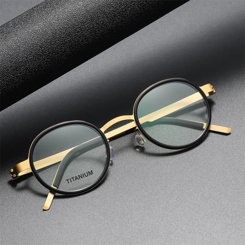Retro Round No Screw Denmark 9714 Eyeglasses Titanium Prescription Reading Eyewear Blue Light Women For Men Glasses Frame Oculos