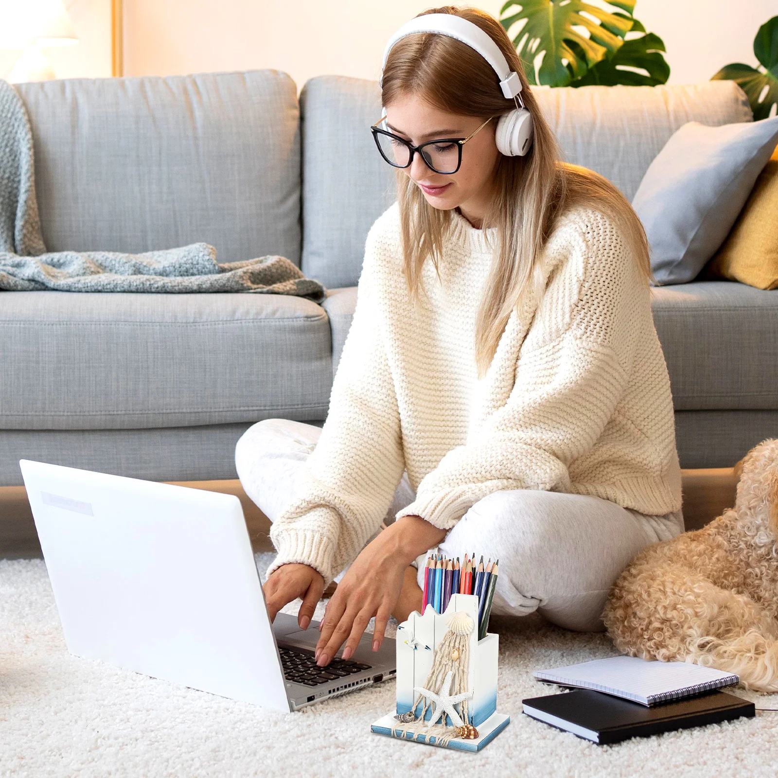 

Wooden Pen Holder Premium Material With Sea Star Design For Desk Home Office Storage Container Organizing Stationery Tubular Pen