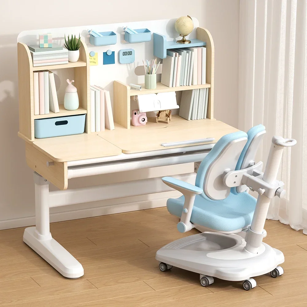 Table d'apprentissage ergonomique pour enfants avec étagère, meubles de maison, bureau d'étude réglable en hauteur, ensemble de chaises, vente en gros