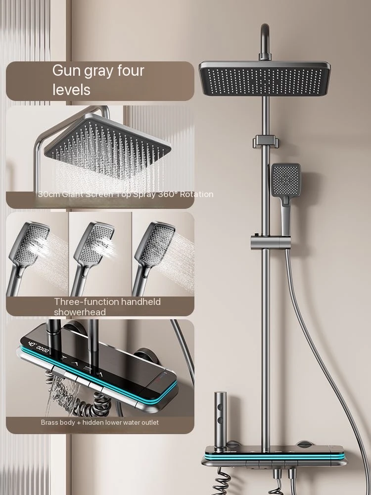 

Gray Piano Button Ambient Light Bathroom Shower Full Set Digital Display Shower System Sets Rain Faucets Shower Head
