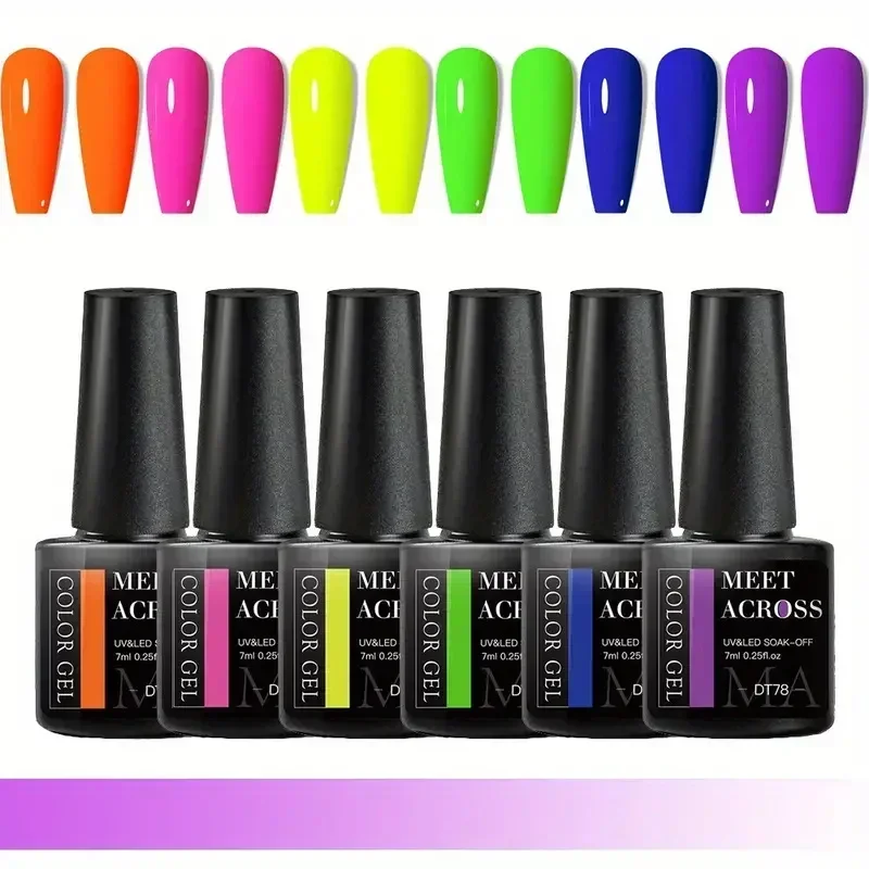 MEET ACROSS 6 Stuks Gel Nagellak Set Roze Rood Groen Macaron Kleur Manicure Kit Voor Nagels UV Gel Nail Art vernis Nagelbenodigdheden