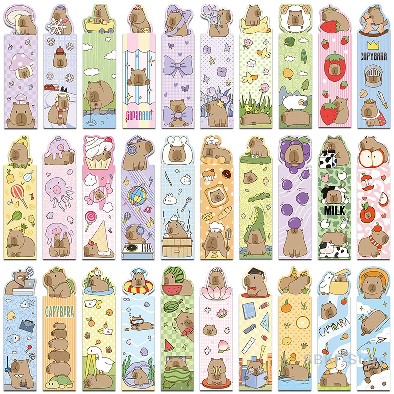 30Pcs Kawaii Capybara Cartoon Bookmarks, Exclusive Page Clips, Aesthetic Student Stationery, Fashionable Gift Items