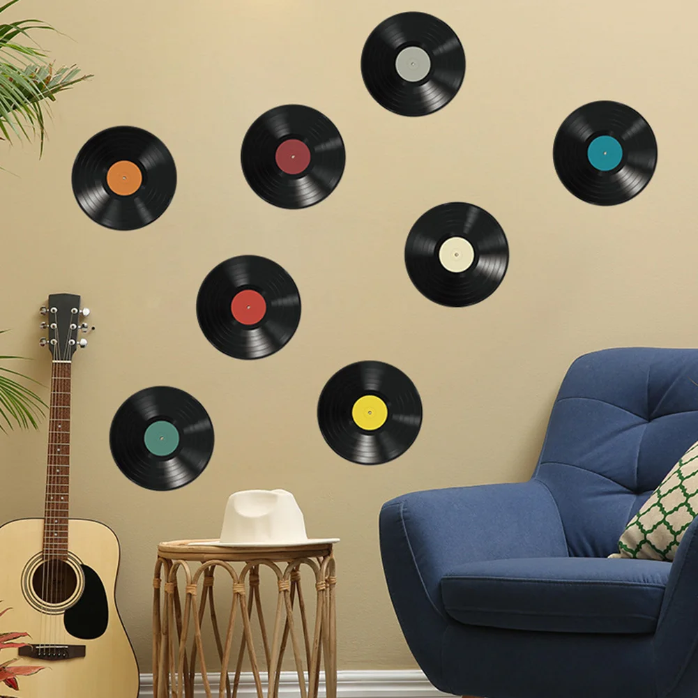 8PCS Vinyl Record Wall Stickers Decal Mural Living Room Bedroom Random Style Bar Coffee Shop Interior Wall CD Home Decoration