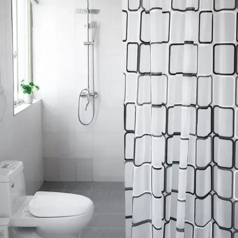 Bathroom Shower Curtains Waterproof Bath Curtain PEVA Modern Geometric Plaid Pattern Farmhouse Household Decoration Translucent