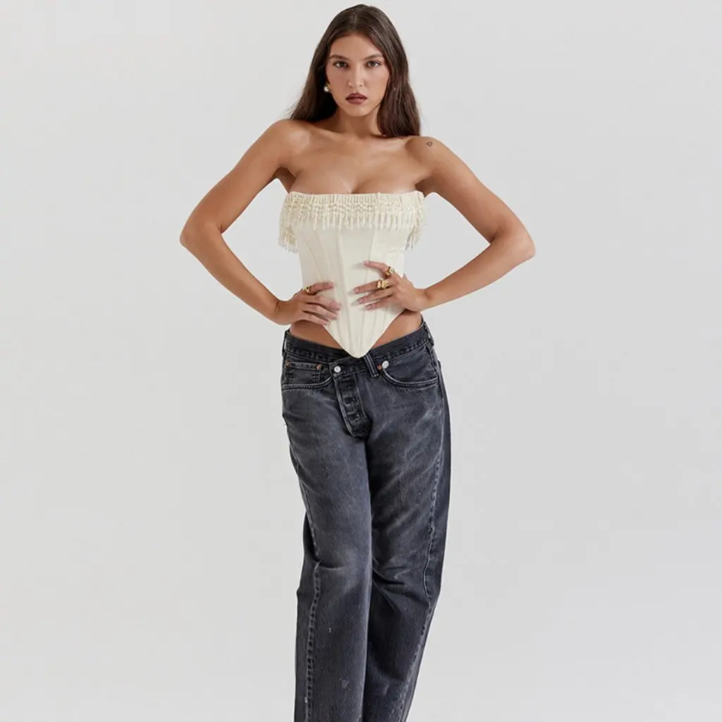 

Pure Color Sexy Pearl Tube Top Sleeveless Fishbone Backless Vest New Arrivals Women's Sexy Backless Vest Top