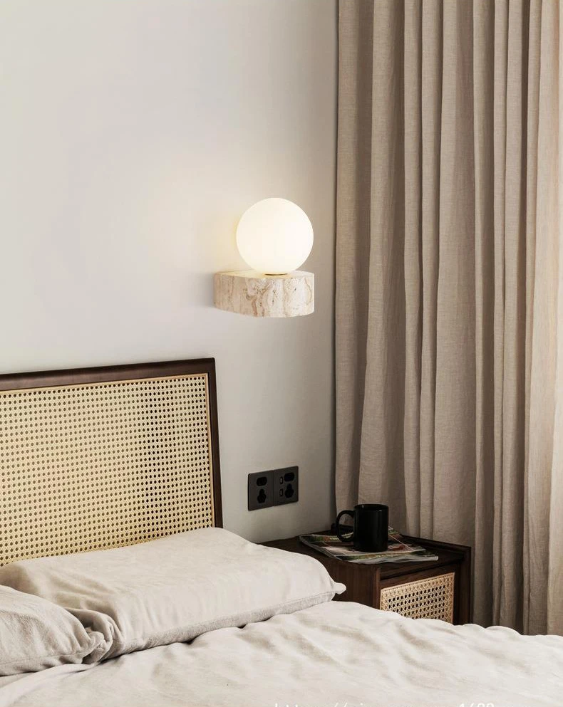 Mini LED Wall Light White Glass G9 Bulb Natural Stone