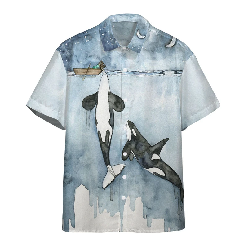 

Hawaii Animal Shirt For Men Whale 3d Printed Summer Loose Hawaiian Beach Tops Casual Short Sleeve Lapel Blouse Streetwear Male