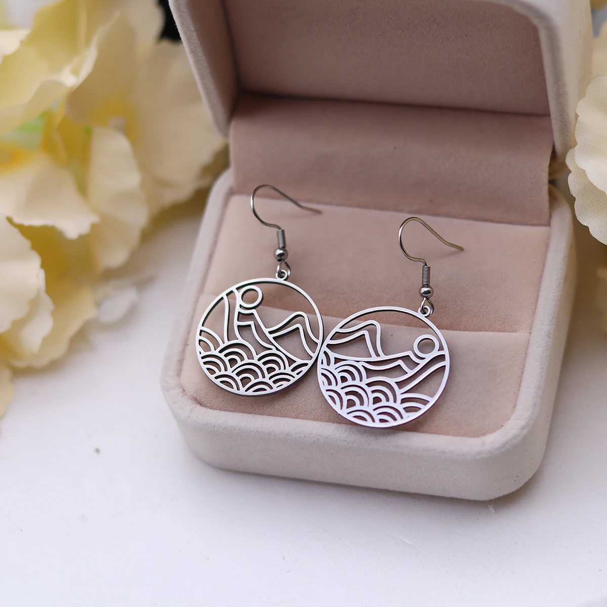 QIAMNI 1 Pair Stainless Steel Mountain Peak Sun Piercing Dangle Earrings For Women Men Geography Jewelrys Hiker Climber Gifts