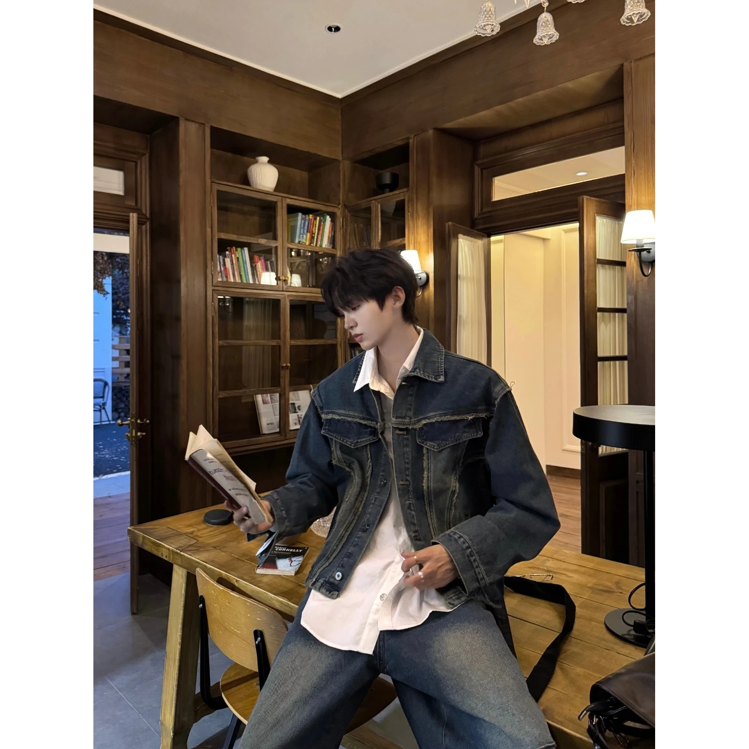 

Waed Vintage American Sle Men's Denim Jaet And Jeans Set Large Size 250 Pou Autumn Winter Faion Outerwear