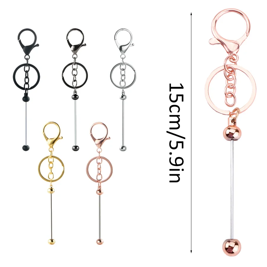 5/10/20pcs DIY Beadable Keychain Blank, Metal Lobster Clasp Key Ring with Beading Bar, Empty Pendant for Creative Making XJM