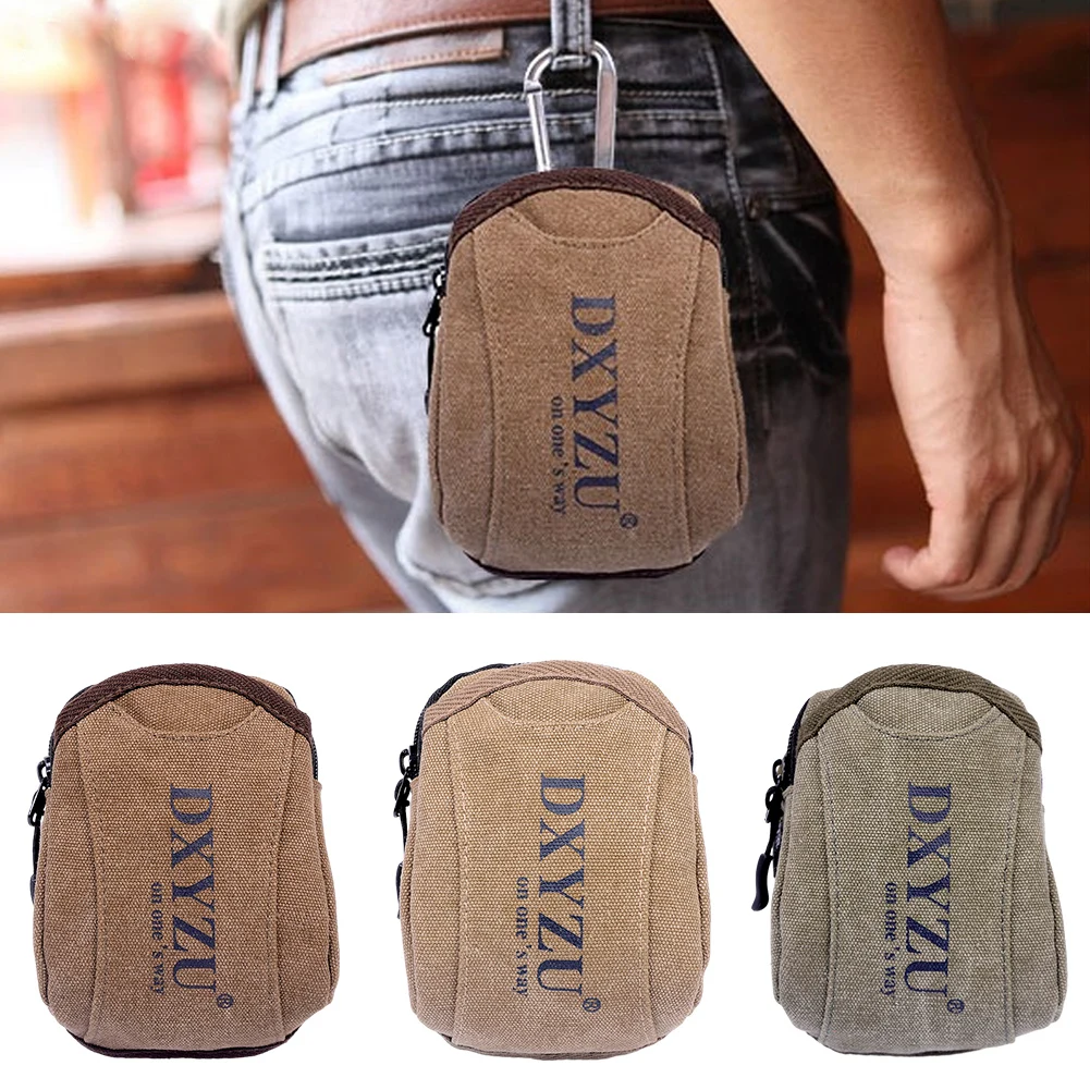 Canvas men Casual Design Small Waist Bag Fashion Hook Bum Bag Waist Belt Pack Cigarette Case Phone Pouch