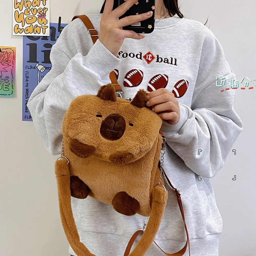 Simple Kawaii Capybara Crossbody Bag Siamese Cat Cartoon Animal Plush Backpack Plush Bear Big Eyes Cartoon Shoulder Bag Girls