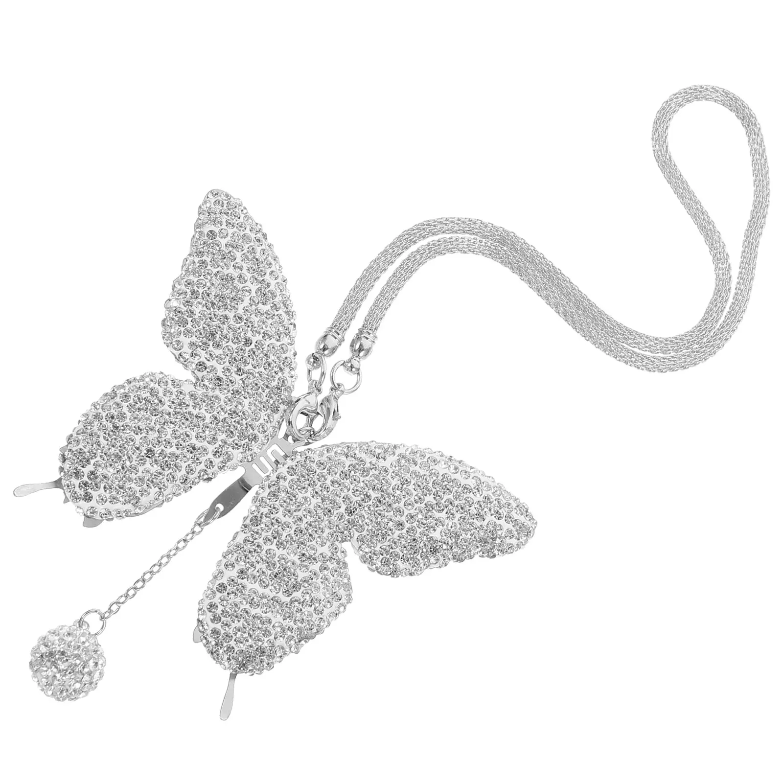 

Butterfly Pendant Car Rear View Mirror Accessories Rhinestone Clay Material Elegant Car Decoration Practical Use