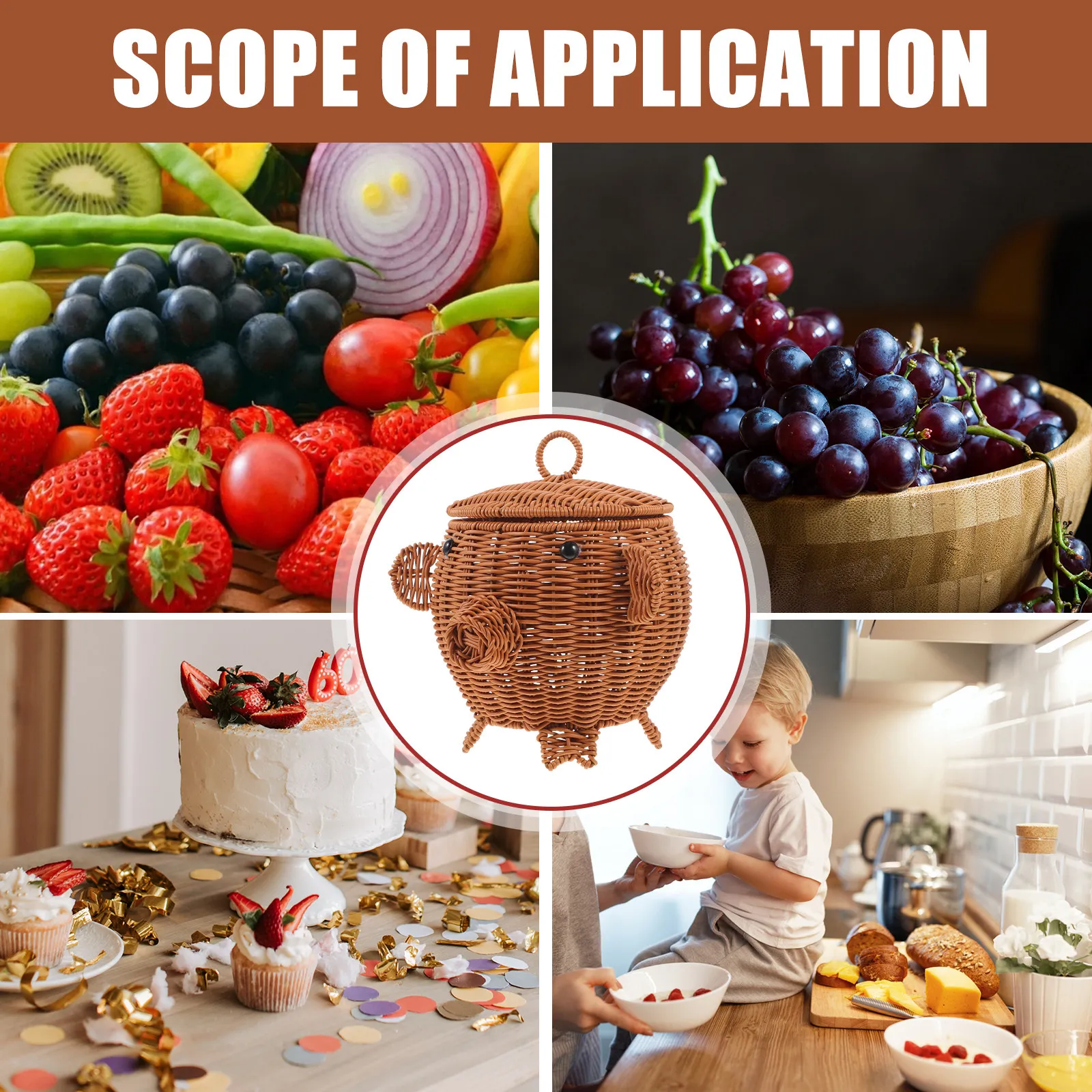 

Декоративная плетеная корзина для хранения в форме свиньи, настольный органайзер для фруктов, закусок, кухонных принадлежностей, контейнер в деревенском стиле