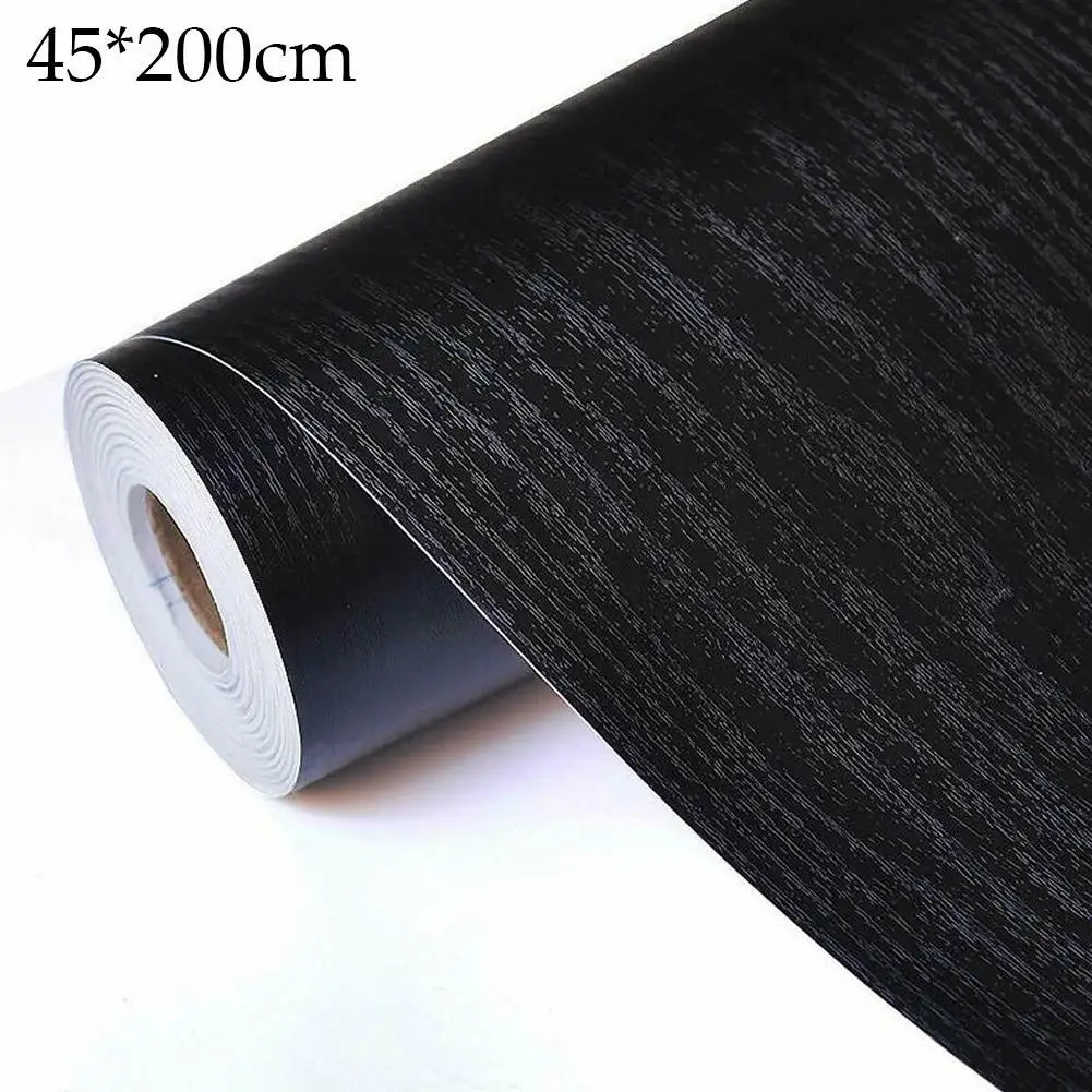 Black Wood Grain Self-Adhesive Wallpaper Waterproof Wall Stickers Furniture Kitchen Cabinet Decoration Renovation