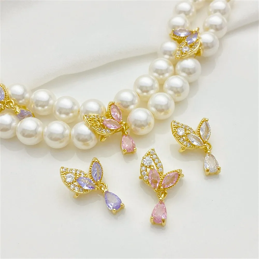

14K Gold Inlaid Zirconium Water Drop Butterfly Spacer Three Rows of Beads Handmade DIY String Bracelet Jewelry Accessories