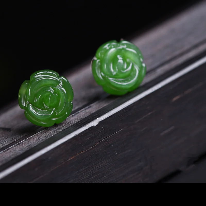 Natural Rose Green With 925 Sterling Silver Stud Golden Earrings Jewelry Lucky Accessories