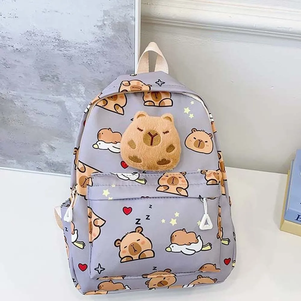 Doll Decoration Capybara Backpack Nylon Wide Straps Cartoon Animal Daypack Foldable Multi Functional Large Capacity School Bag