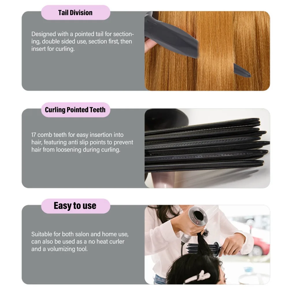 2pcs Professional Curling Roll Comb Easy Styling Pointed Tail Hair Curling Tool Textured Grip Non Slip Design