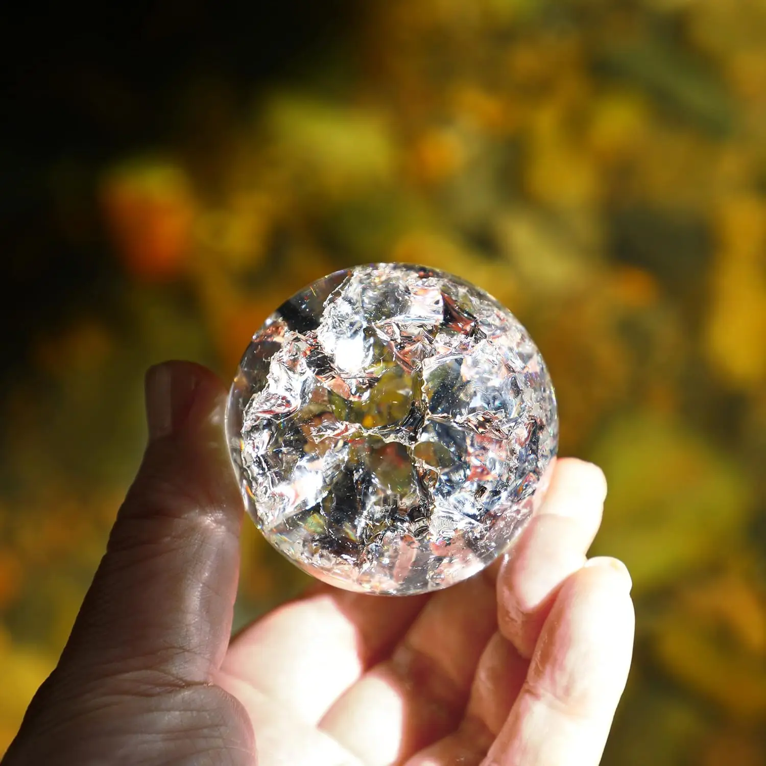 

6cm Ice Crack Glass Ball Paperweight Crystal Glass Sphere with Metal Stand for Home Decoration Aquarium Ornament Accessory