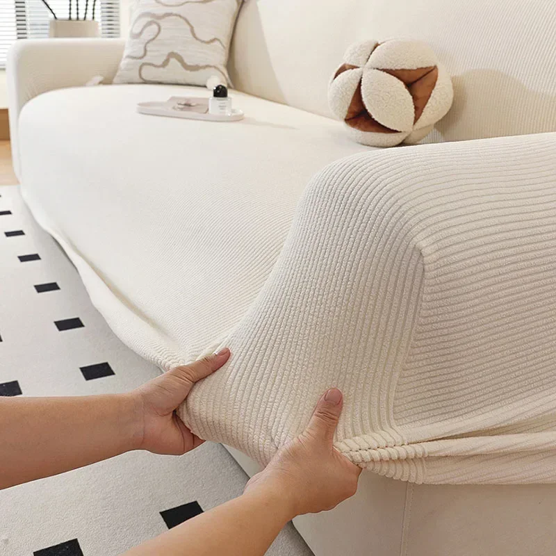 Stretch Sofa Cover 4 Season Anti-Dust Armchair Protector for Living Room 1PC 1/2/3/4 Seater Corduroy L Shape Corner Couch Cover