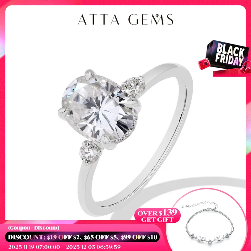 

ATTAGEMS 2CT Oval Cut Moissanite Solitaire Ring for Women Lab Grown VVS1 Diamond 9*7mm S925 Silver 18K Gold Wedding Fine Jewelry