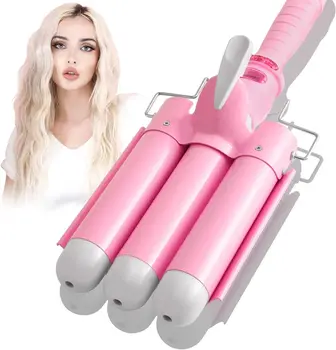 Professioneller Lockenstab mit LCD-Temperaturanzeige – Haarwasser, 2,5 cm, Keramik-Turmalin, Dreifachfässer, Doppelspannung