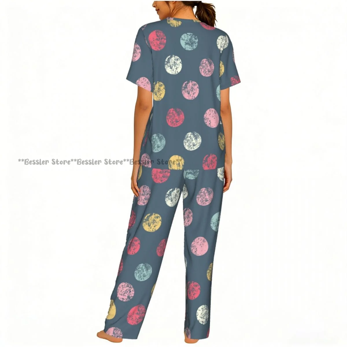 Stylish Polka Dot Background In Modern Colors Pajamas Set Short-sleeved Women Home Clothing 4
