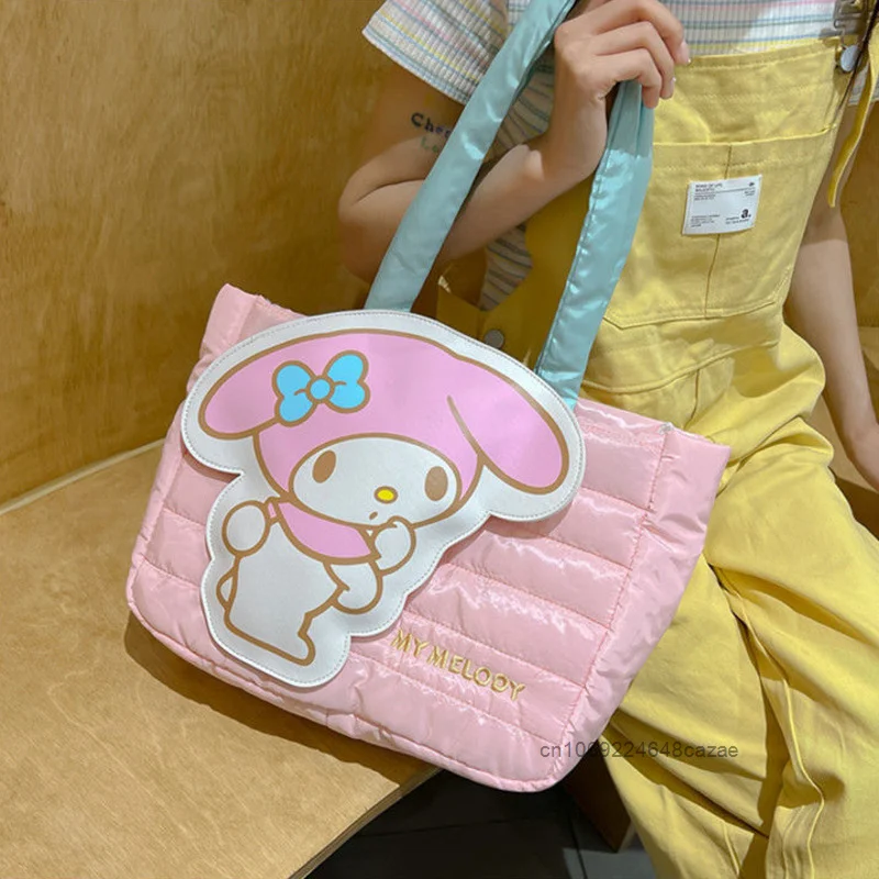 Sanrio Pochacco My Melody Kuromi 3D Cartoon Decoration Tote Bag New Cute Down Cloth Handbag borsa a tracolla moda in stile giapponese