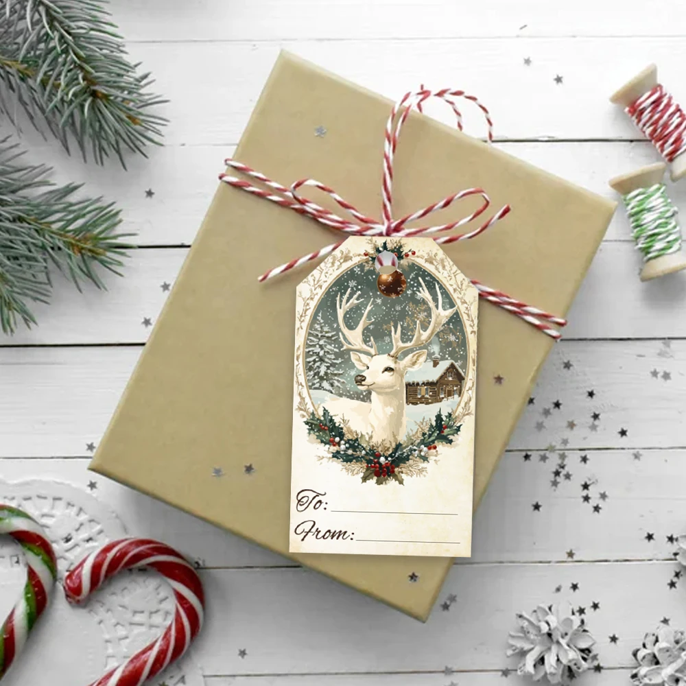 40개, 크리스마스 태그, 선물 라벨, 파티 장식, DIY, 포장 장식, 인사말 카드, 파티 카드, 황마 끈