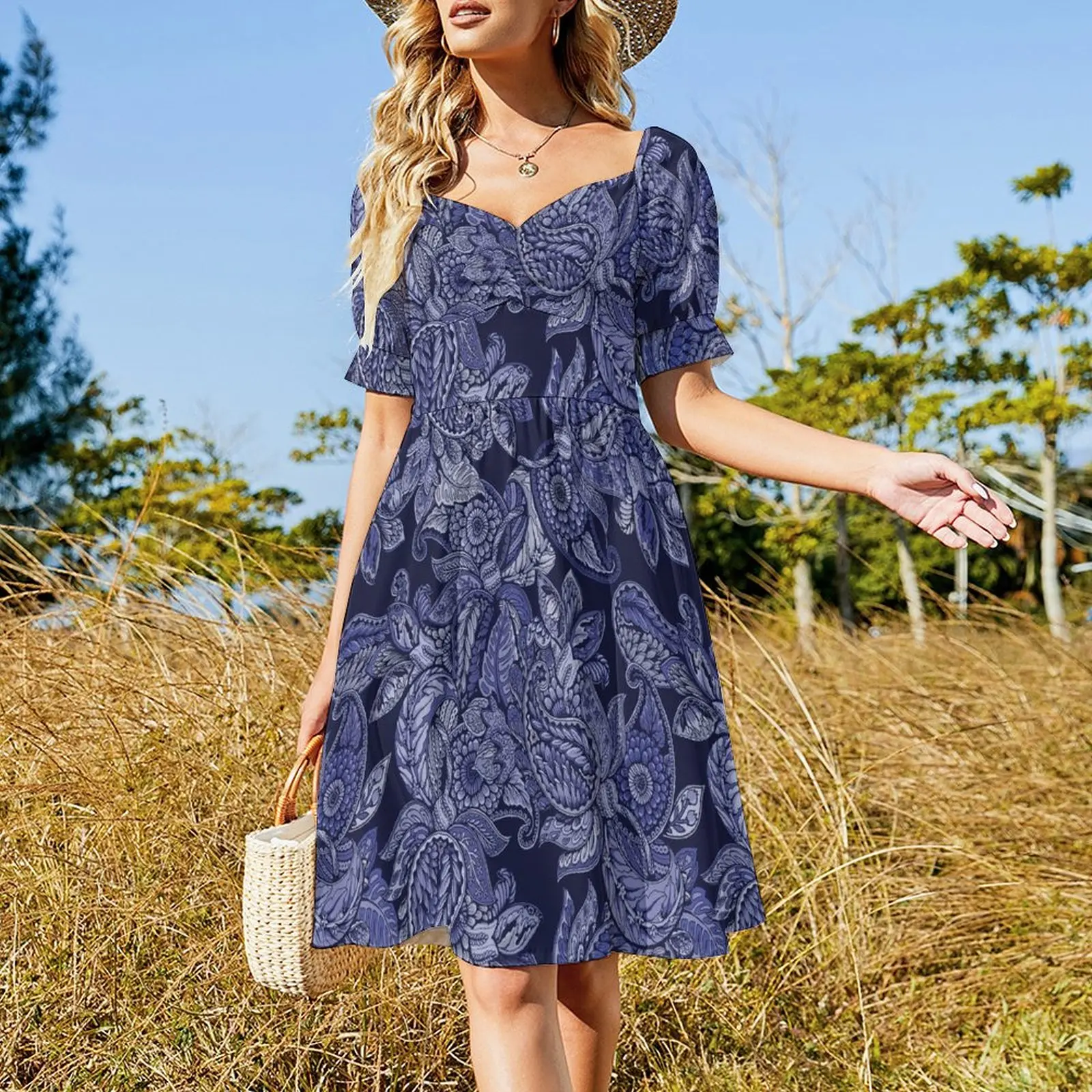 Paisley Dream - indigo Short Sleeved Dress Women's dress clothes elegant party dress for women 2025