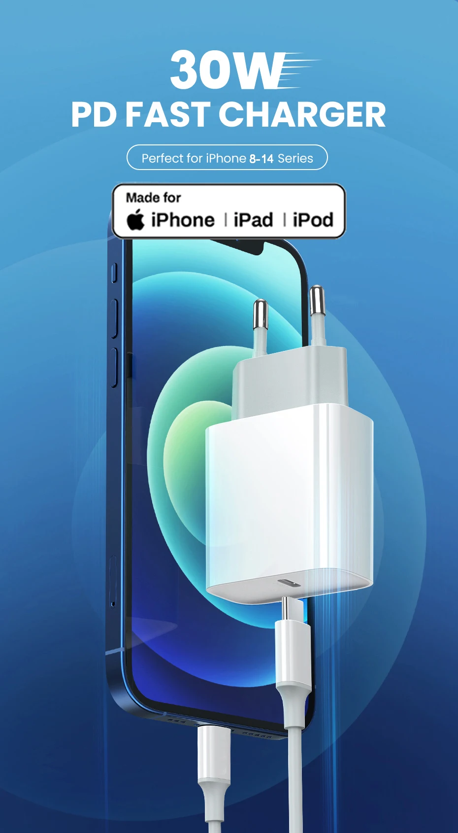 Original 30W Fast Charge Type C Charger For Apple iPhone 17 16 15 14 13 12 11 Pro Max Samsung Xiaomi Quick Charging Charge Cable