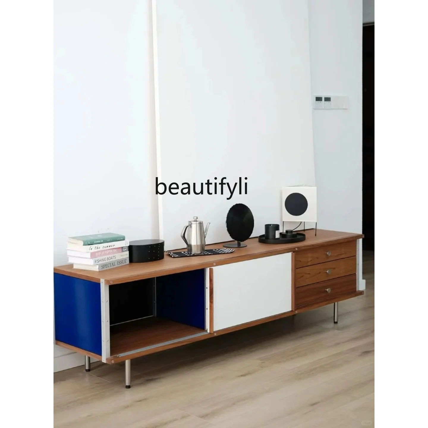 Bookcase, TV module, storage combination, retro living room, sofa side cabinet, chest cabinet storage