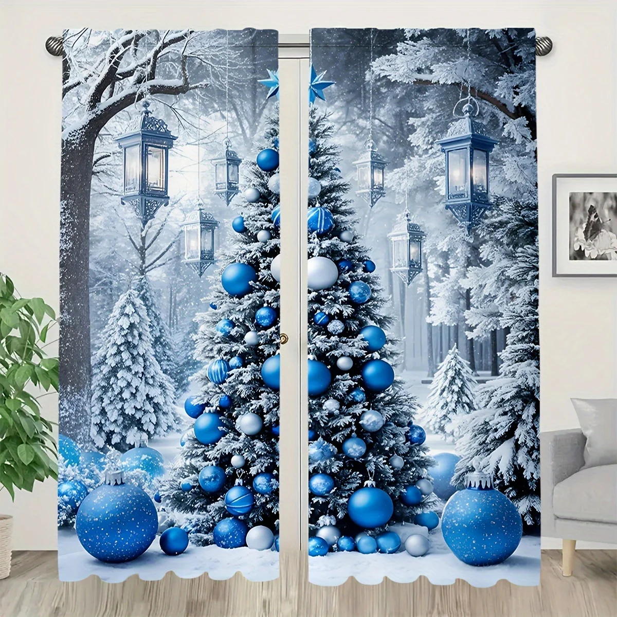 

2 шт. снежинки, зимний лес, синие плотные шторы для рождественской елки — идеально подходят для гостиной, спальни, офиса и кухни