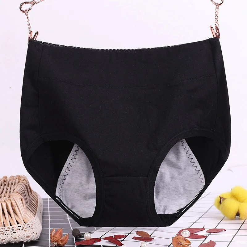 Women Solid Cotton Physiological Briefs Large Size Female High Waist Leak Proof Menstrual Panties Widen Period Shorts Underpants