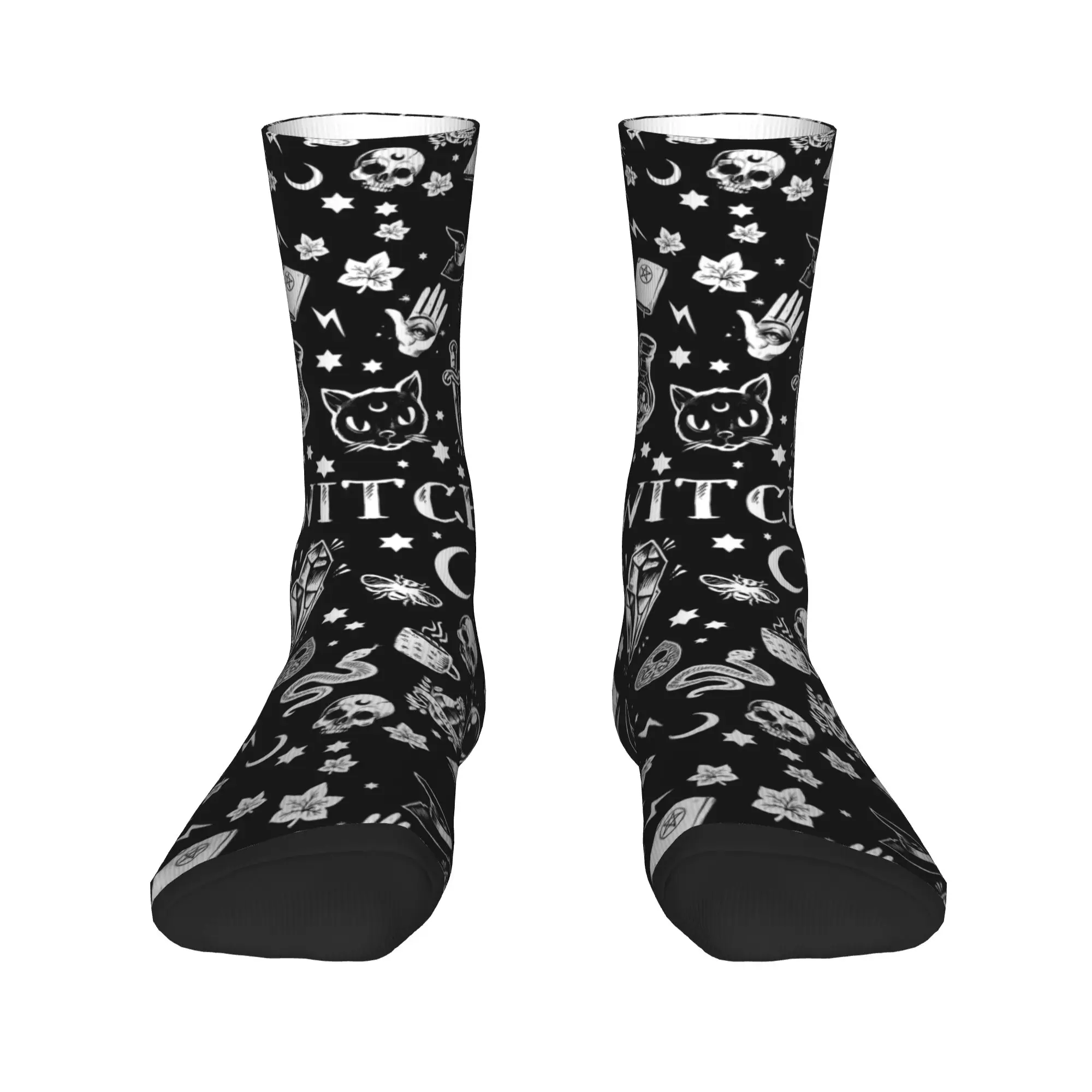 

Кавайные чулки с принтом, оккультные готические носки с рисунком волшебной ведьмы на Хэллоуин для женщин и мужчин, эластичные осенние носки с графическим рисунком