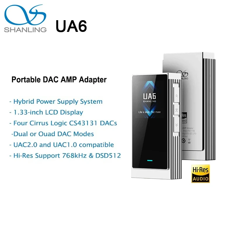 

SHANLING UA6 HIFI Portable USB DAC AMP Headphone Amplifier Hi-Res Audio Amplifier 4 X CS43131 DACs 3.5mm/4.4mm Balanced Output