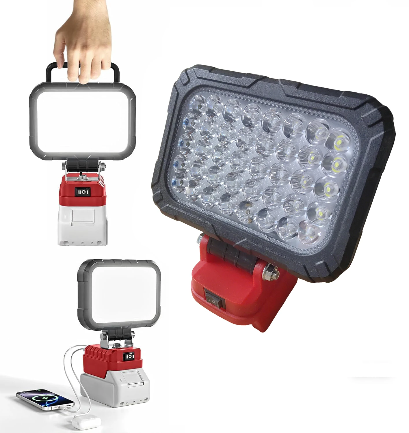 

8" 18V LED Work Light For Makita For Dewalt For Milwaukee Battery Powered Camping Lamp Dual USB Output Emergency Floodlight