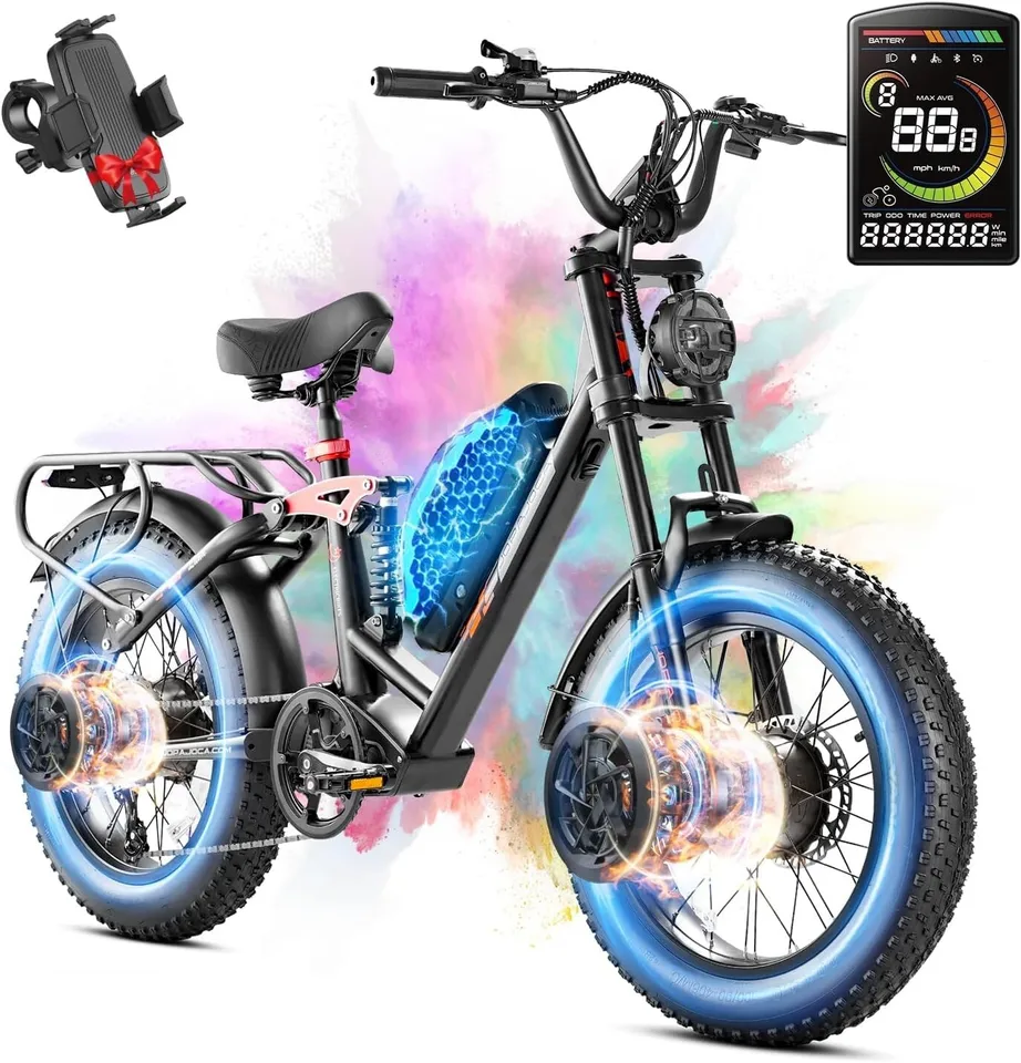 LunaⅡ Ebike for Adults，Dual Motor Peak 1500W 48V 20Ah 20"*4.0 Fat Tire