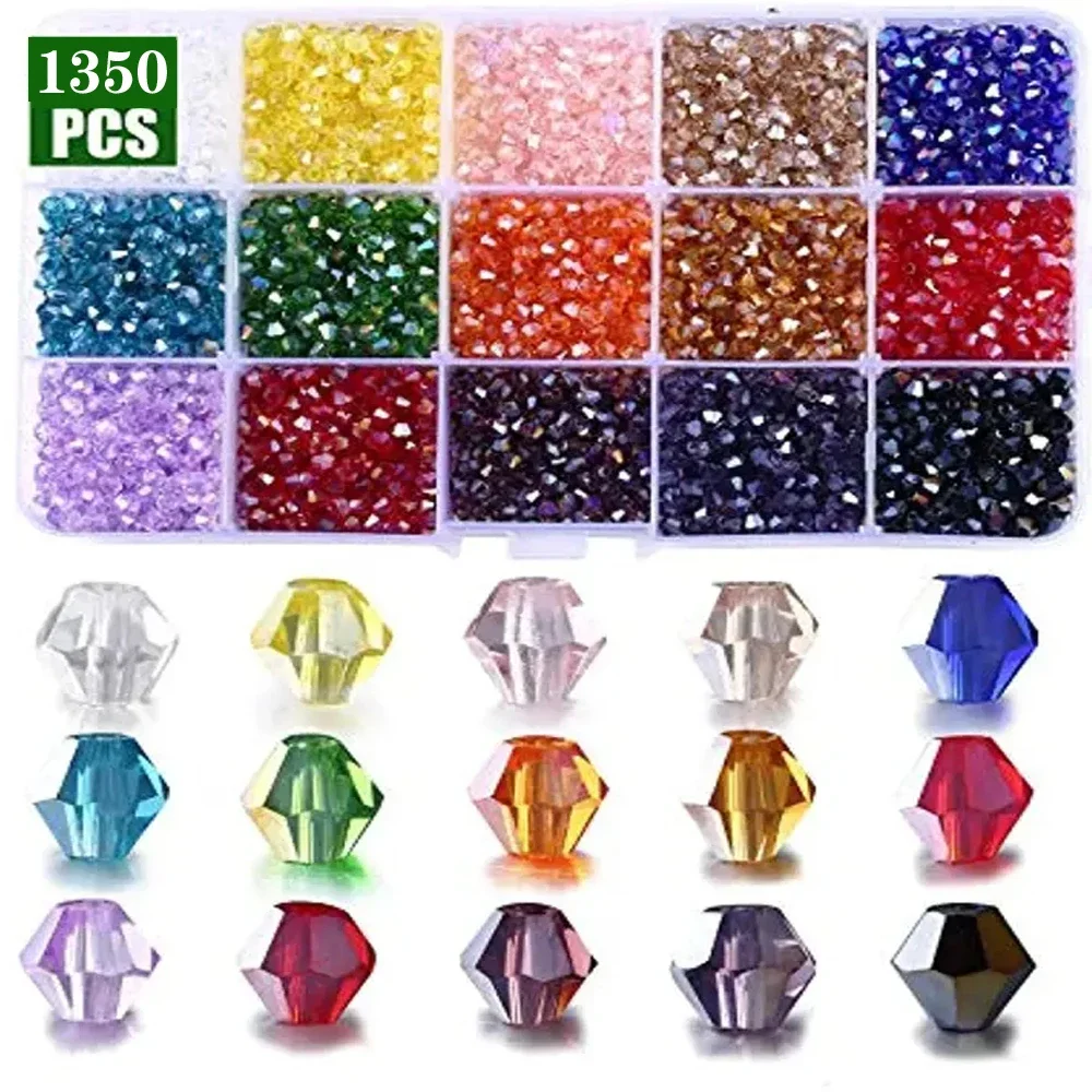 3 4 6mm Bicone Crystal Beads Box Multi-faceted Irregular Glass Bead Set 15 Grid Loose Spacer Kit for Jewelry Making DIY Bracelet