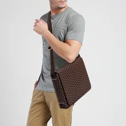 Men's Flap Shoulder Bag Fashion Men's Crossbody Bag Horizontal Casual Computer Briefcase Print Plaid Business Bag