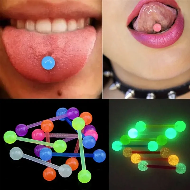 10/60pcs Glow In Dark Flexible Tongue Belly Lip Eyebrow Septum Ear Cartilage Daith Helix Piercing Earrings Punk Body Jewelry
