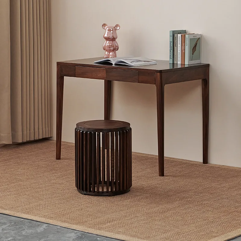 YJQ Classical piano stool New Chinese walnut round drum stool Solid wood shoe changing stool