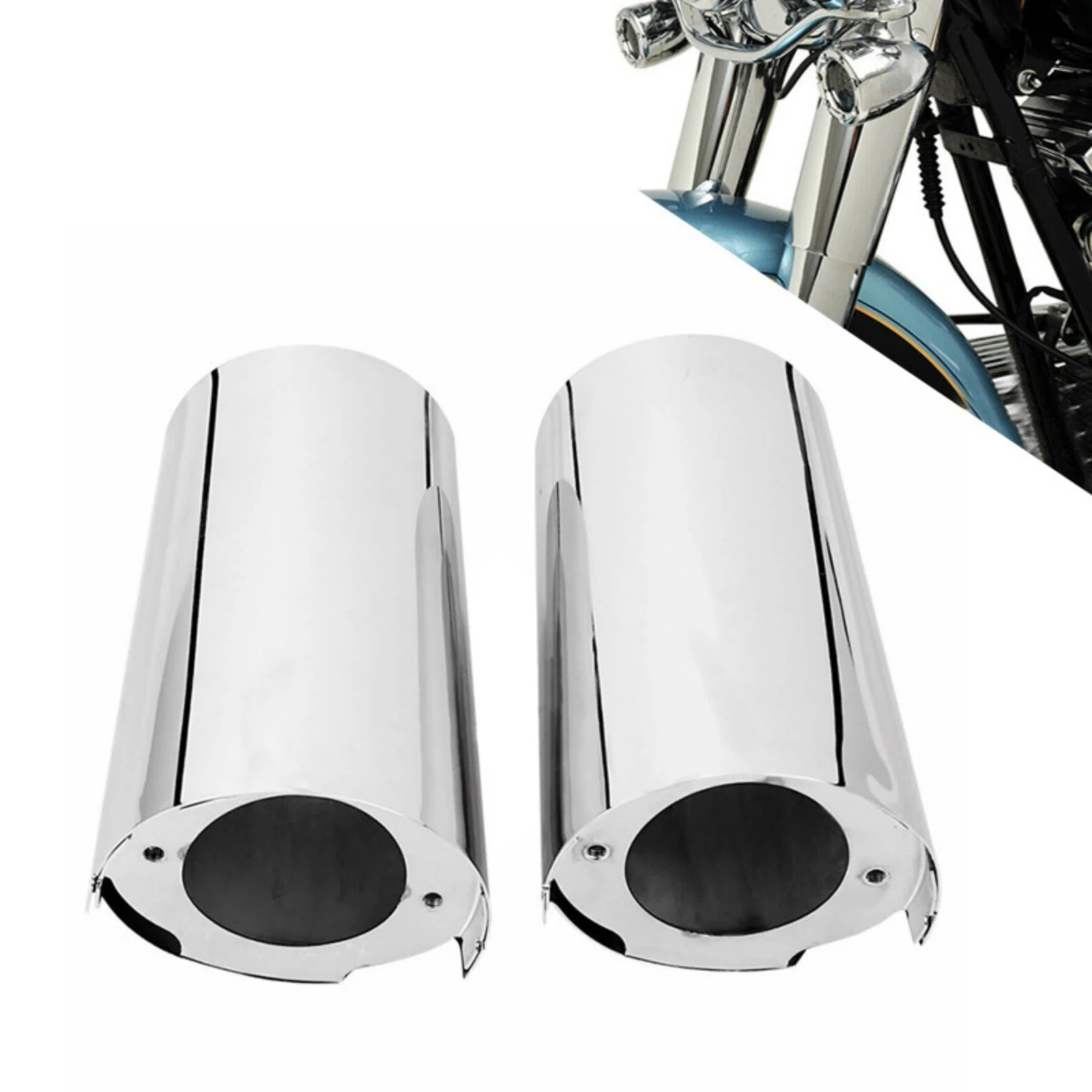 Chrome Upper Fork Boot Cow Bells Slider Covers For Harley Touring Street Glide