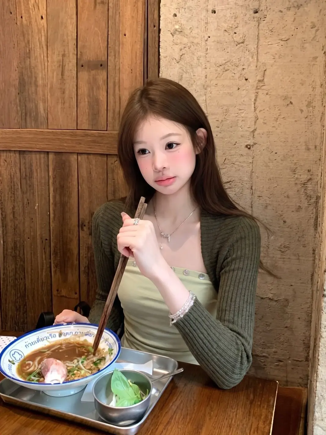 Korean Style Green Long Sleeve T-Shirt Women's Early Autumn Base Shirt Shawl Tube Top Two-Piece Set Casual Fit Breathable Ski...