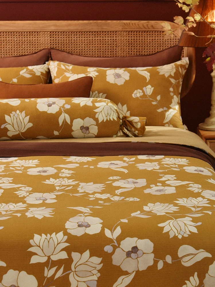 

Retro bed four-piece set, flower cotton sheets, quilt cover pillow cover