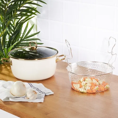 Roe Mutfaksever Retro esmalte 22 cm freír olla crema