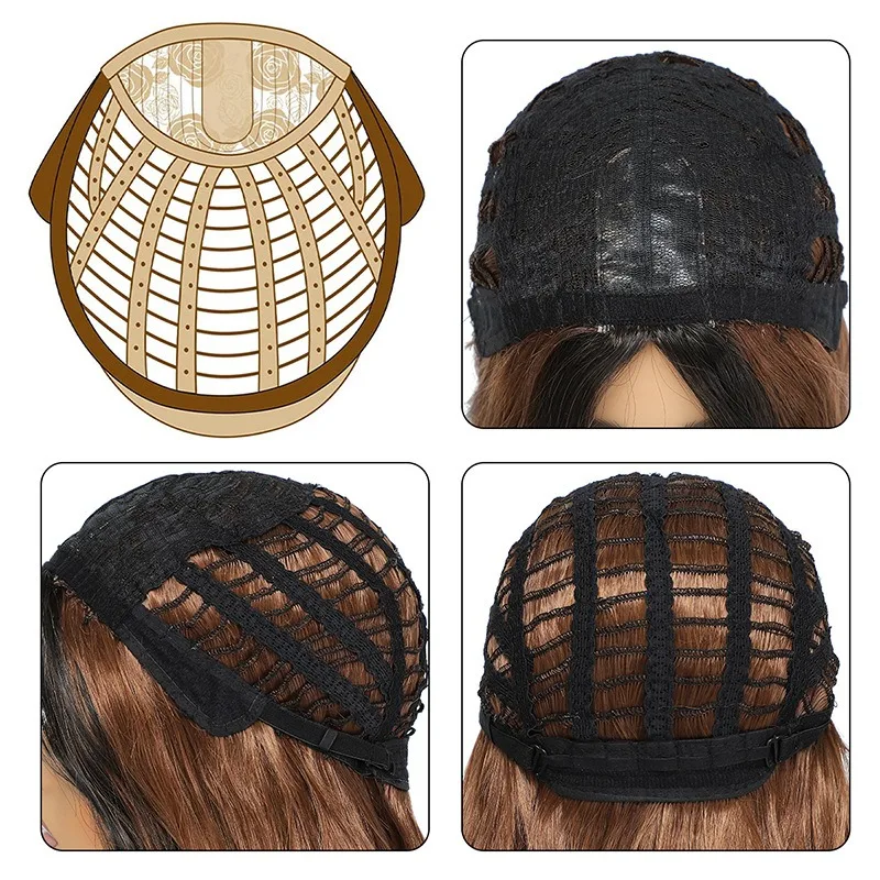 Femme perruque quotidienne sans frange cheveux bouclés fête habiller chapeaux dégradé couleur longues vagues rouleau cheveux dame ondulation coloré perruque couverture