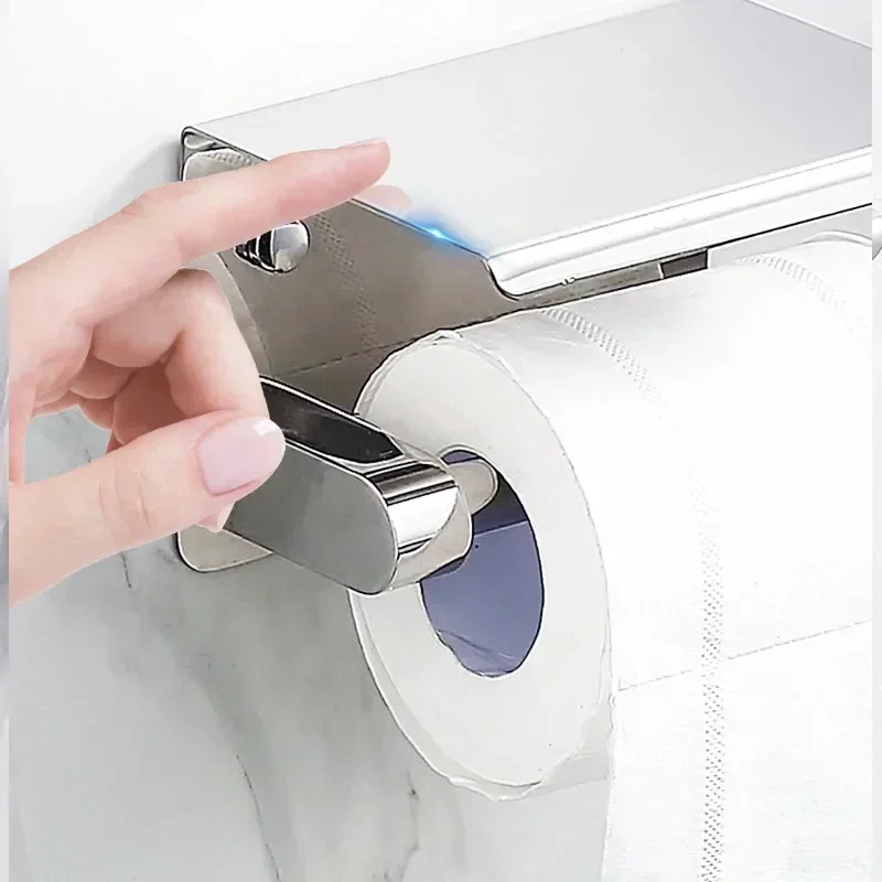 304 Stainless Steel Toilet Paper Holder with Phone Shelf Bathroom Tissue Holder Toilet Paper Roll Holder